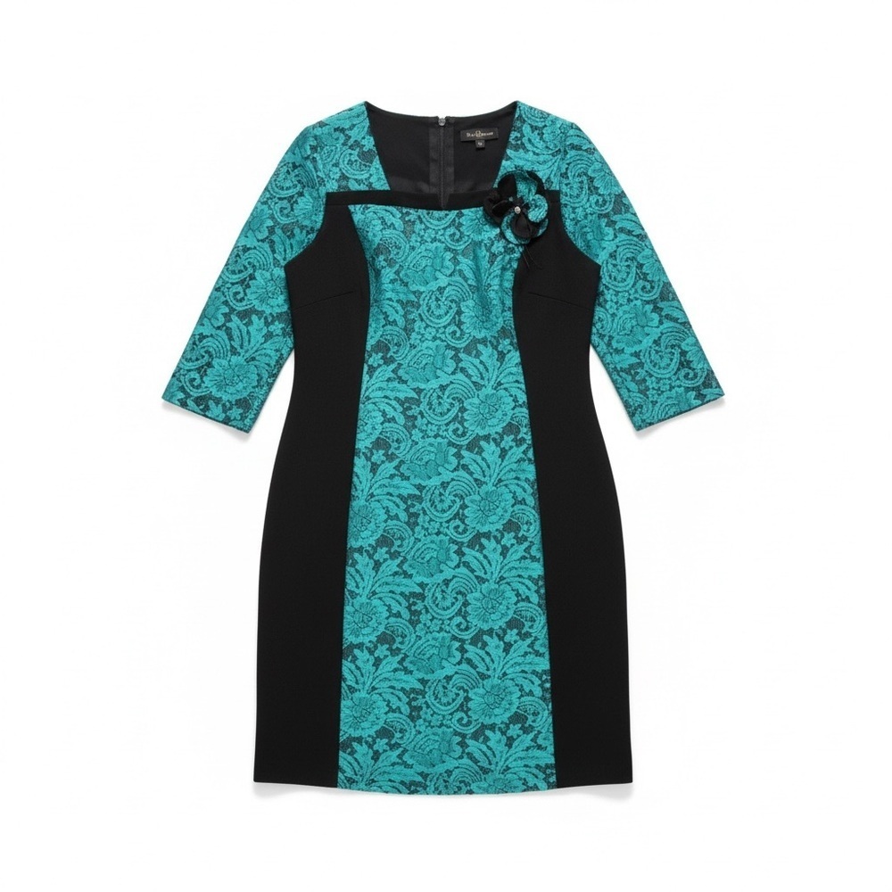 Elegant Black and Teal Lace Dress